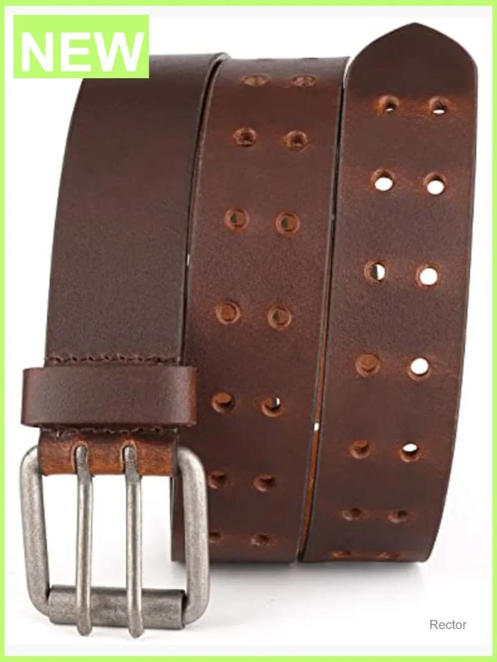Heavy Duty Full Grain Leather Work Belt 1.5 inch Double Prong for Jeans